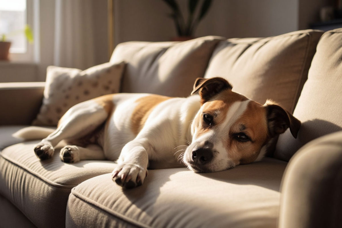 Собака в постели