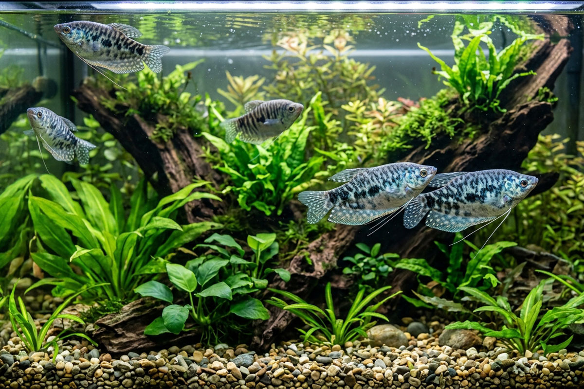 Мраморные гурами (Trichopodus trichopterus) в аквариуме